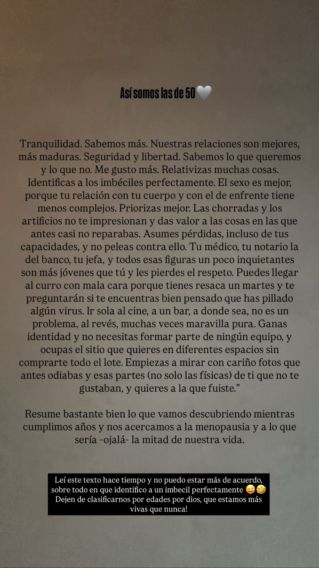 Vicky Martín Berrocal reflexiona sobre la mediana edad con un texto ajeno