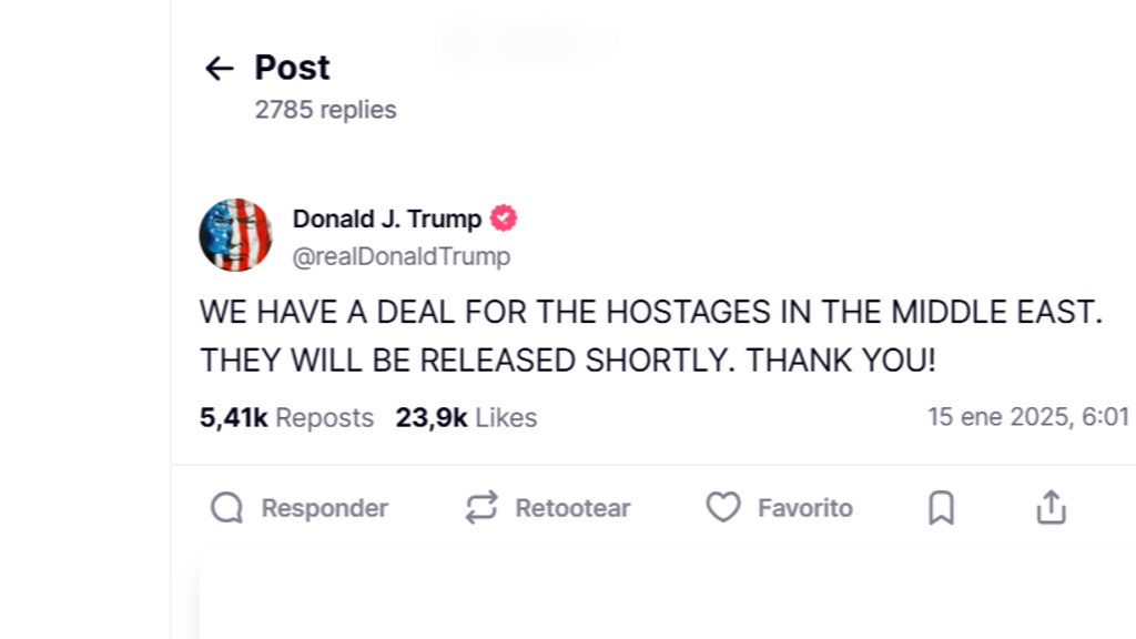 La publicación de Donald Trump en la red social Truth