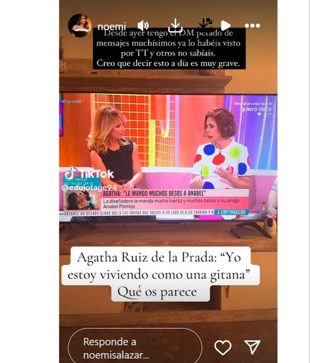 La reacción de Noemí Salazar al comentario de Ágatha Ruiz de la Prada sobre los gitanos en 'Fiesta'