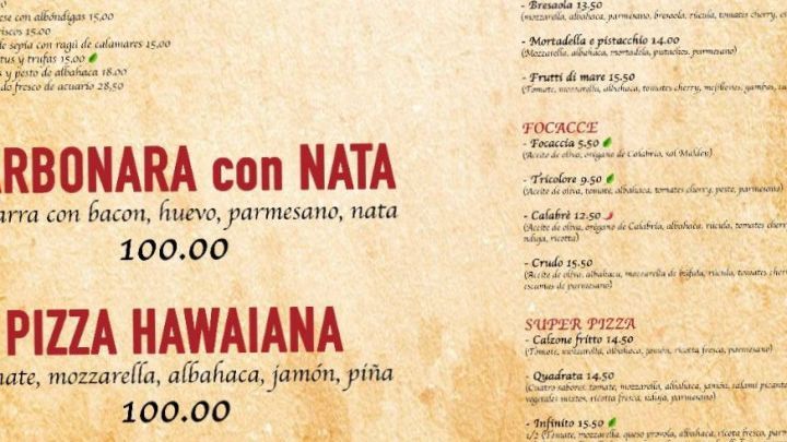 El menú de Trattoria Pizzerie Calabre
