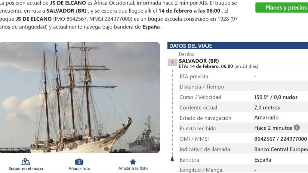 Localización del buque escuela Elcano.