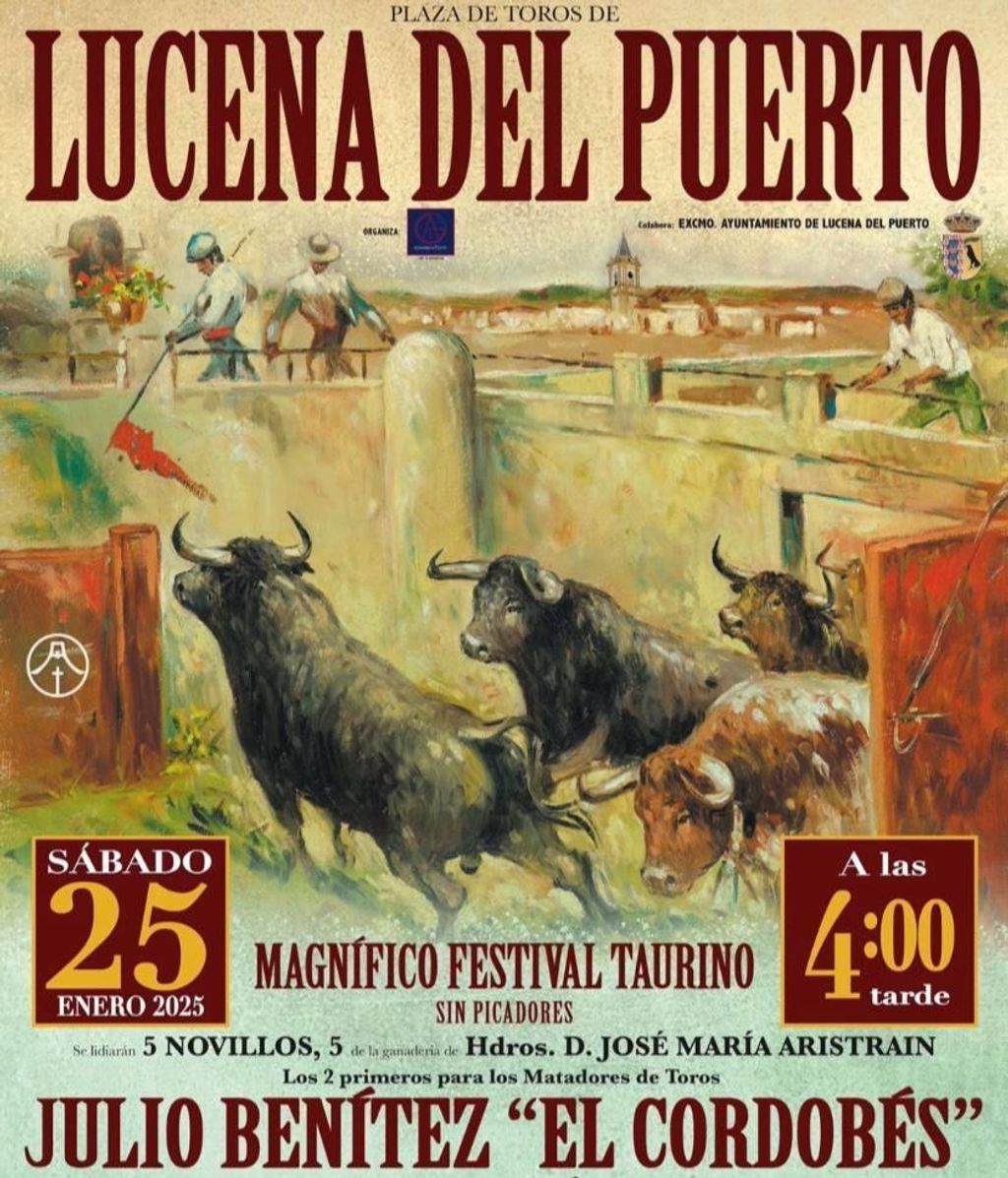 Cartel de la novillada de Lucena del Puerto, en Huelva, para el próximo 25 de enero