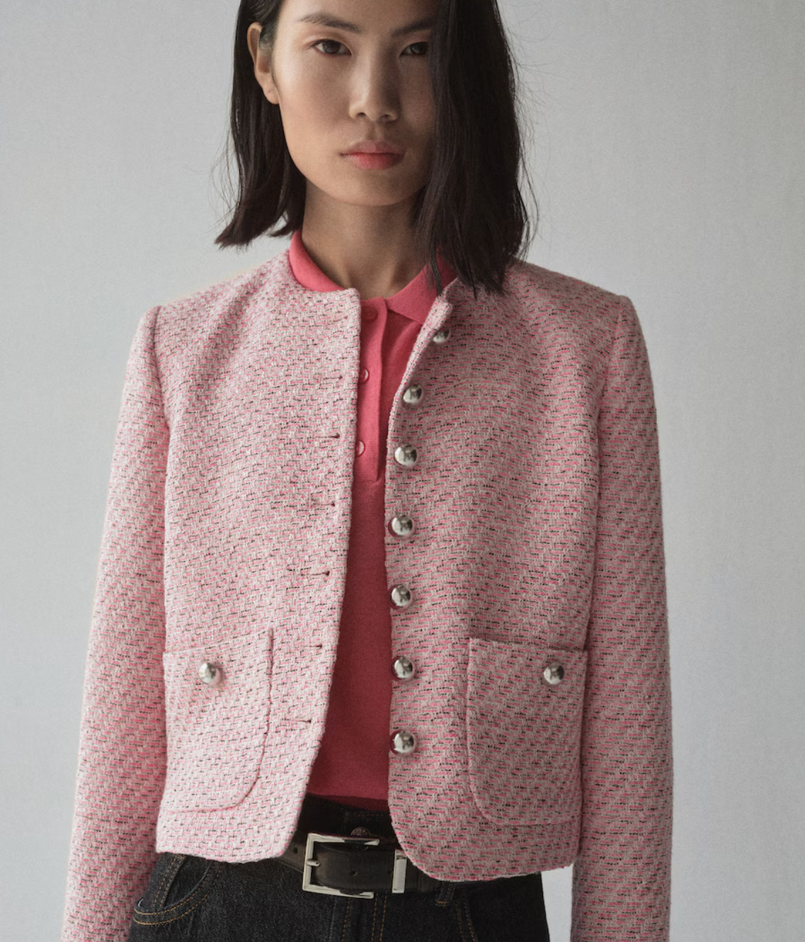 Chaqueta con jaspeado rosa