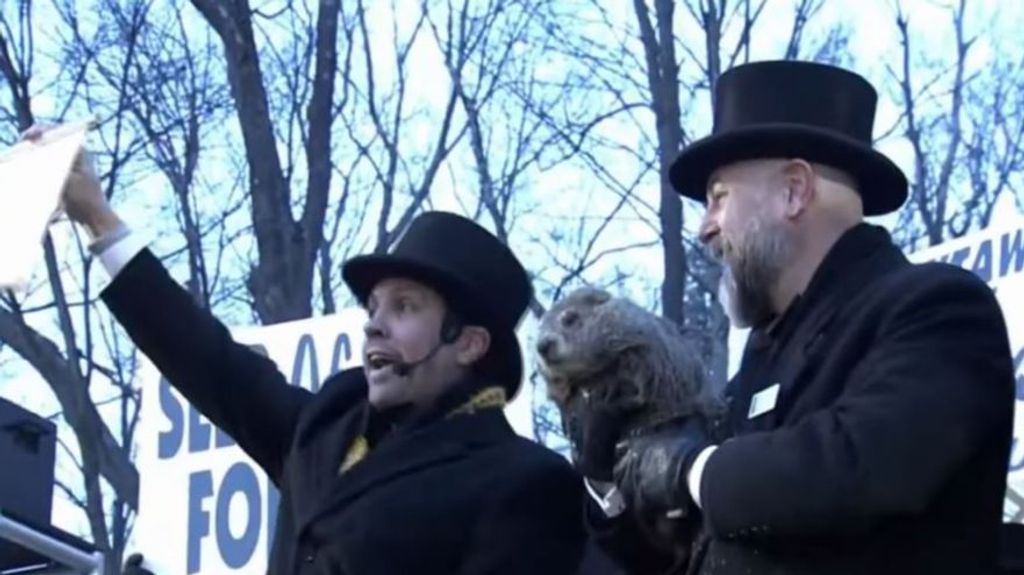 La marmota Phil sale de su madriguera y pronostica que el invierno durará seis semanas más