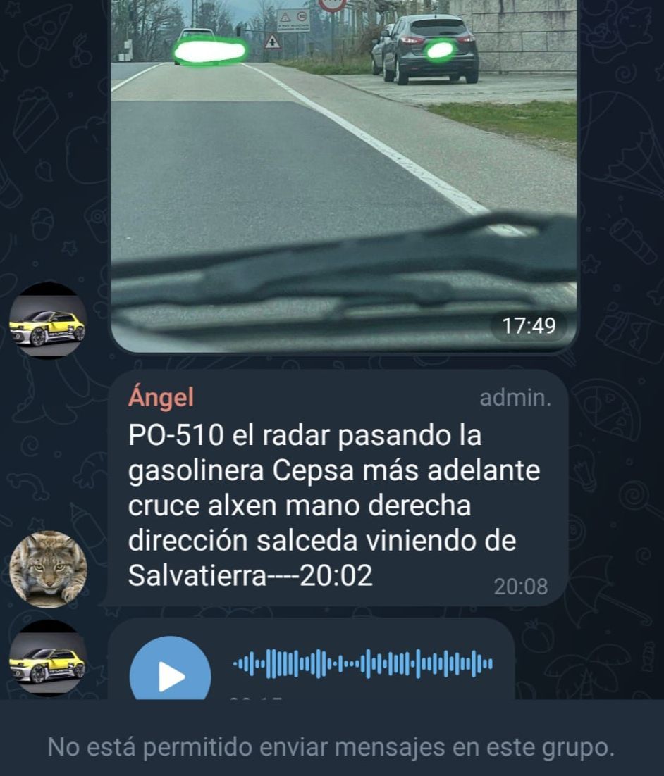 Captura de un grupo de Whastapp gallego en el que se avisa de incidencias y controles de tráfico