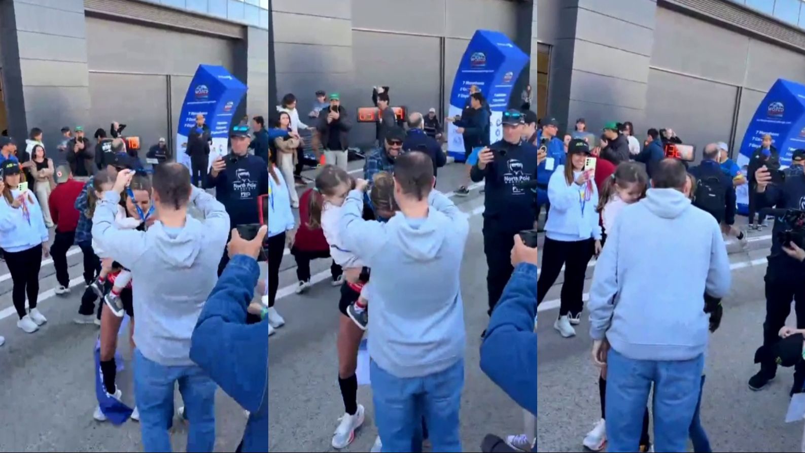 El marido de Verdeliss le hace entrega de su medalla tras ganar la 5ª maratón consecutiva del World Marathon Challenge 2025