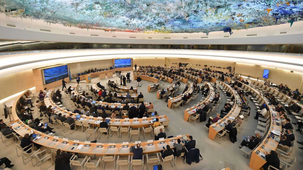 Plenario del Consejo de Derechos Humanos de Naciones Unidas en el Palacio de las Naciones en Ginebra, Suiza