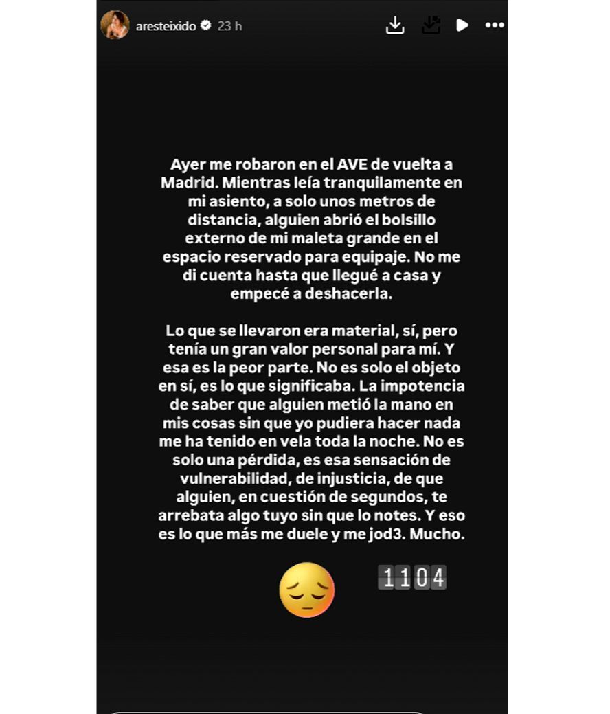 Ares Teixidó ha denunciado que ha sufrido un robo en un viaje en tren