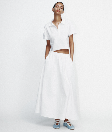 Blusa Blanca Conjunto Falda Falda Larga Blanca Con Flores Las