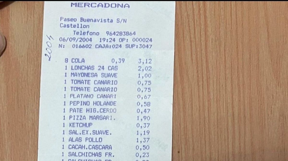 Ticket de un supermercado Mercadona del año 2004