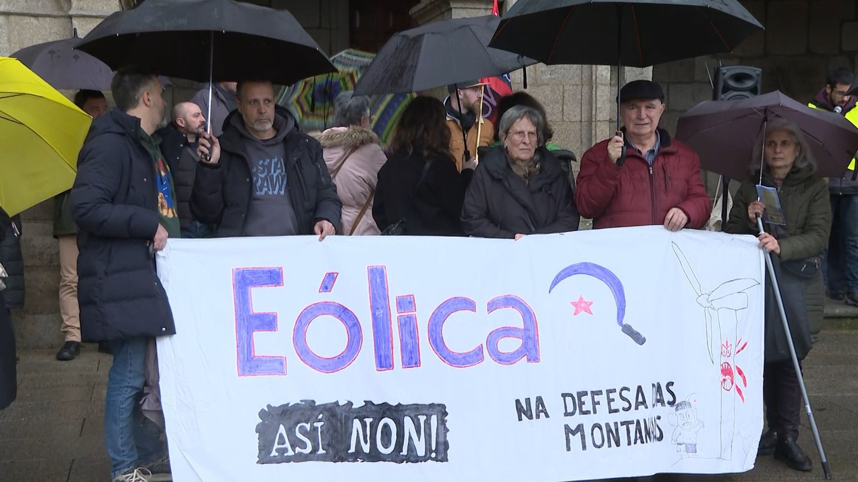 Pancarta de Eólica Así Non en Lugo