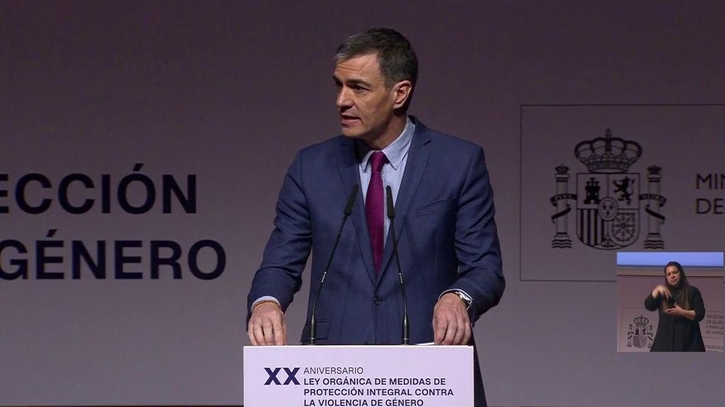 El presidente del Gobierno, Pedro Sánchez, en el 20º aniversario de la Ley contra la Violencia de Género.