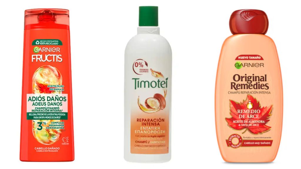 Champú de Garnier, Timotei y Original Remedies, en un montaje fotográfico