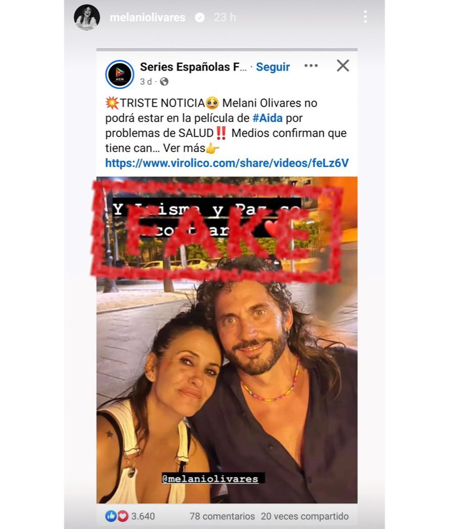 La 'fake news' que ha desmentido Melani Olivares en sus redes