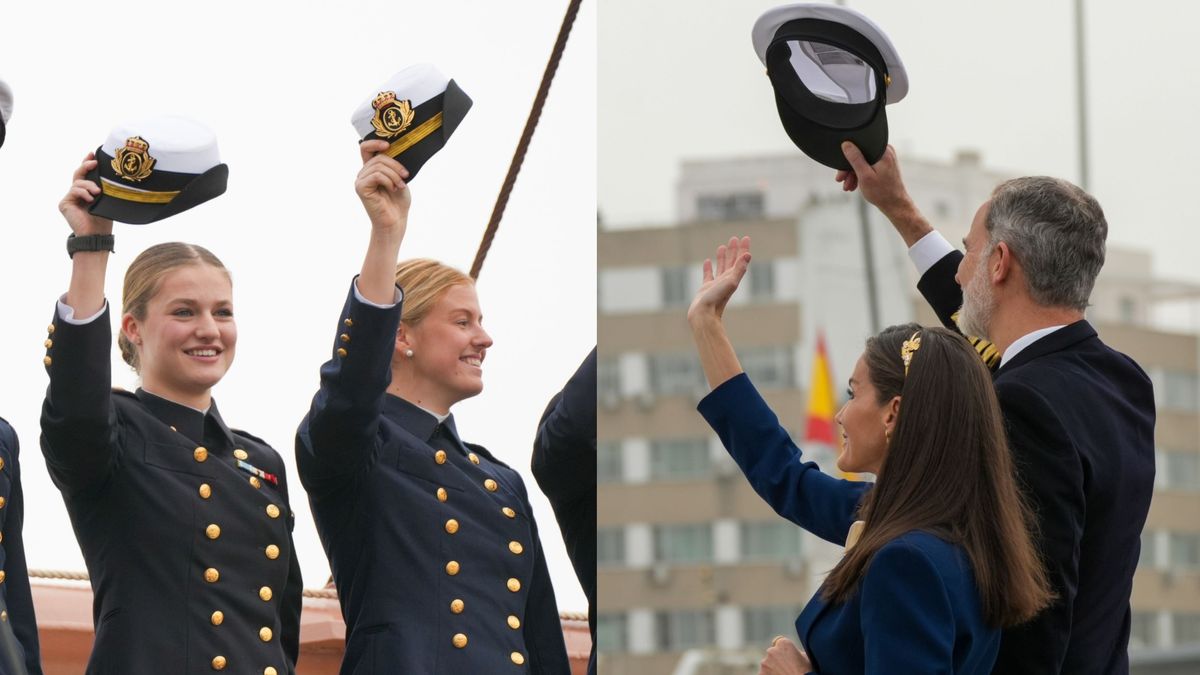 Leonor y los reyes despidiéndose en Cádiz, en un montaje fotográfico