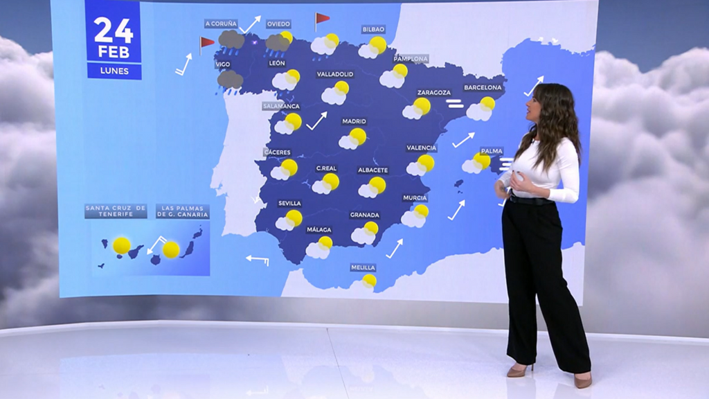 La llegada de un frente atlántico deja lluvias este lunes en Galicia: en el resto de la península, cielos poco nubosos