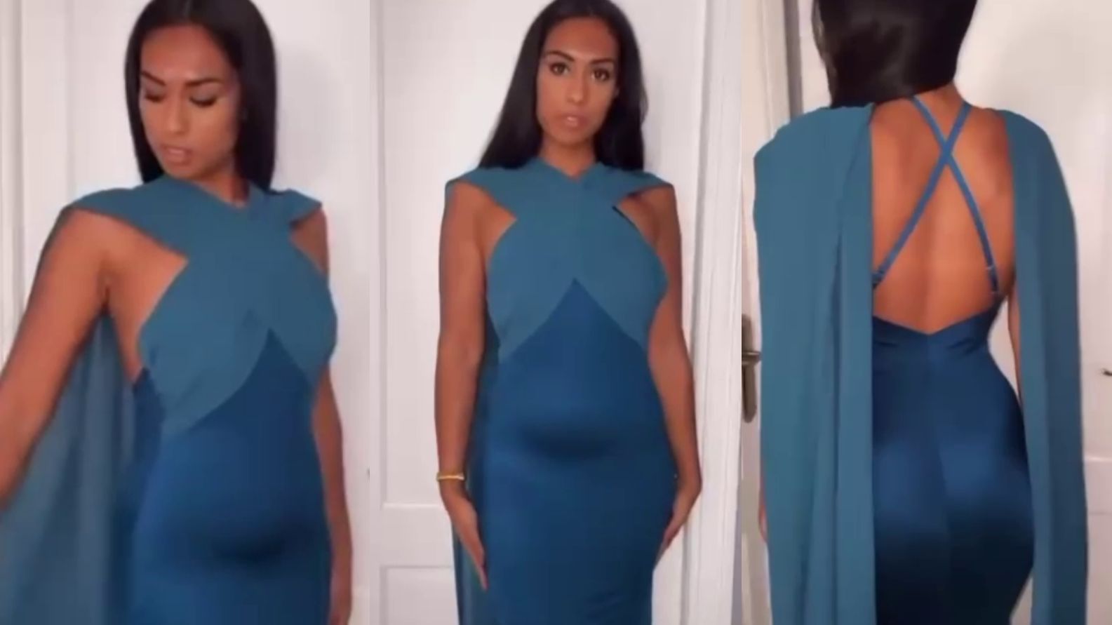 El mismo vestido, en color azul eléctrico