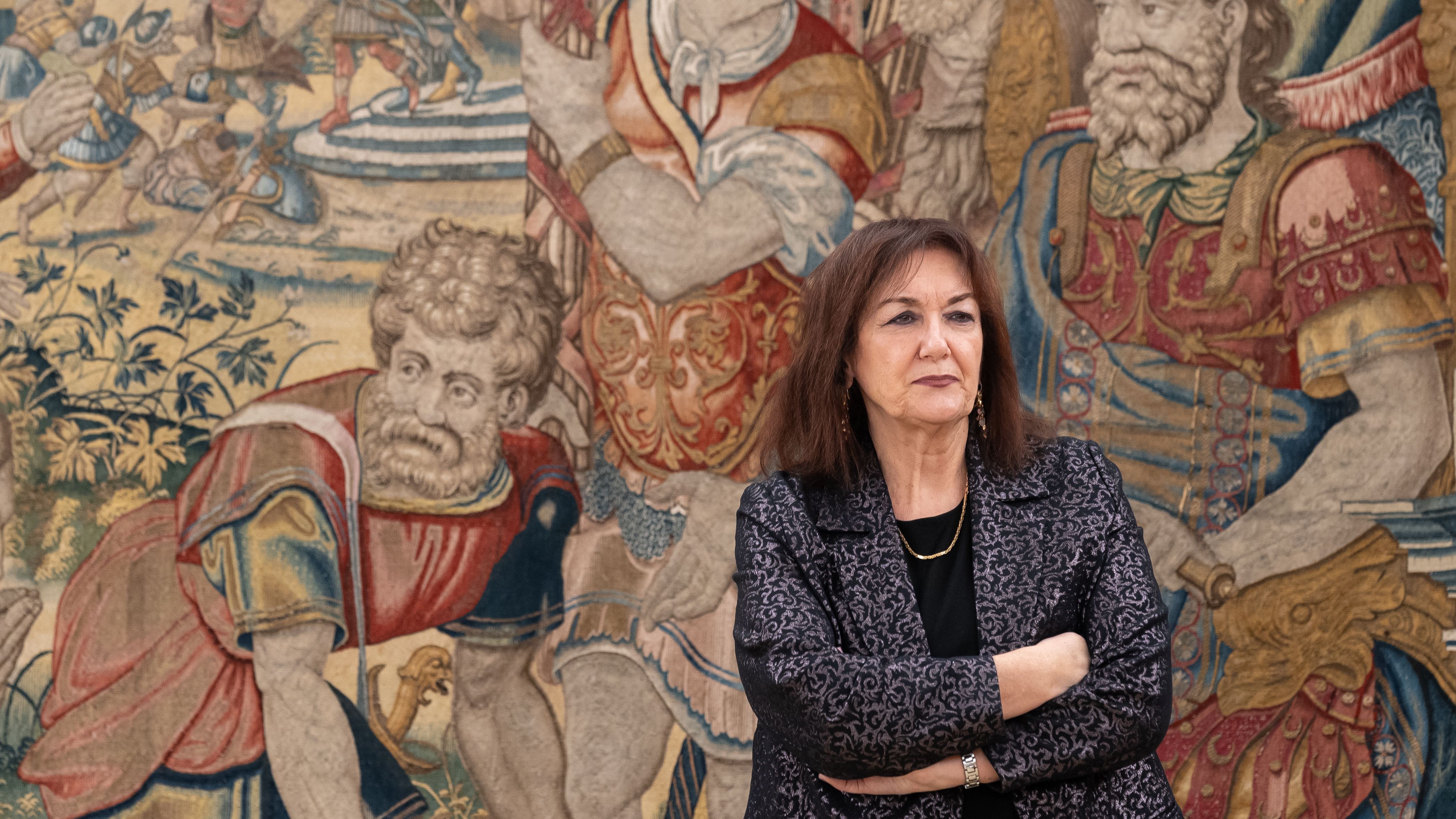 La Comisaria Europea para el Mediterráneo, Dubravka Suica, antes de ser recibida por el rey en el Palacio de la Zarzuela, Madrid