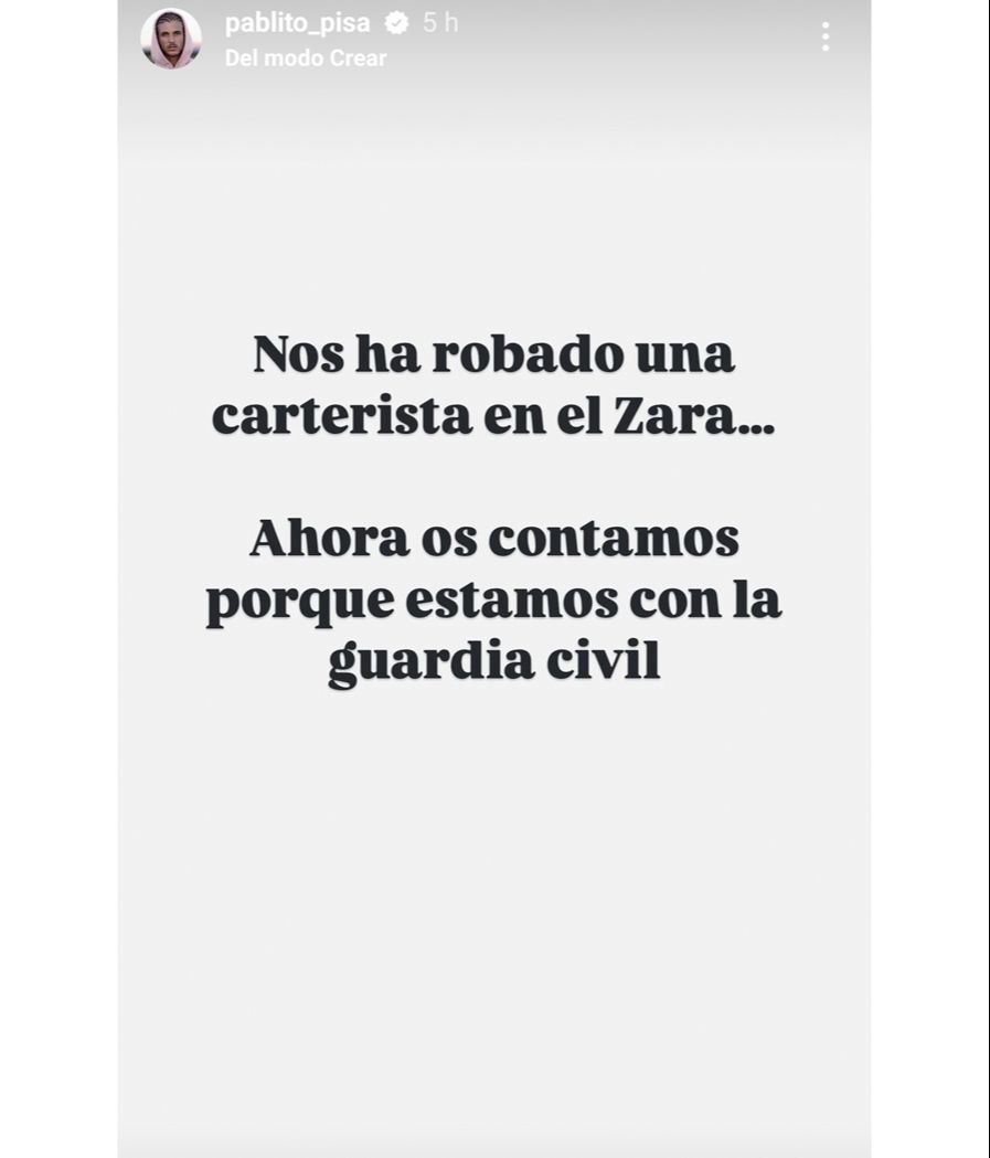 Pablo Pisa alerta de que él y Steisy han sufrido un robo a manos de un carterista