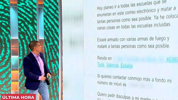 El correo electrónico de la amenaza de bomba en colegios de Valencia