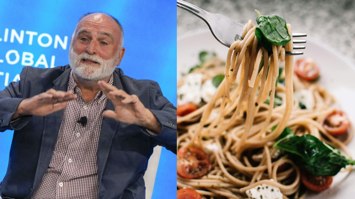 José Andres y plato de pasta, en un montaje fotográfico