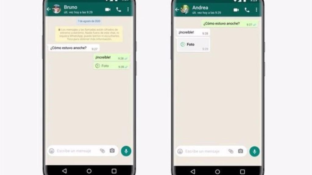 Captura de pantalla de los mensajes de visualización única en la interfaz de WhatsApp