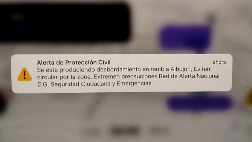 Imagen de la alerta de Protección Civil enviada en la Región de Murcia