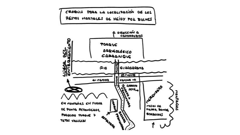 Croquis que incluye César Román en un escrito en el que detalla la localización de los restos de su pareja, asesinada en 2018