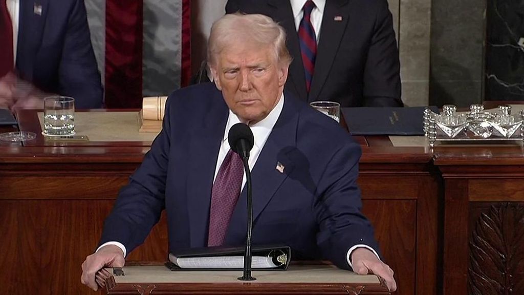Donald Trump durante el discurso a la nación.