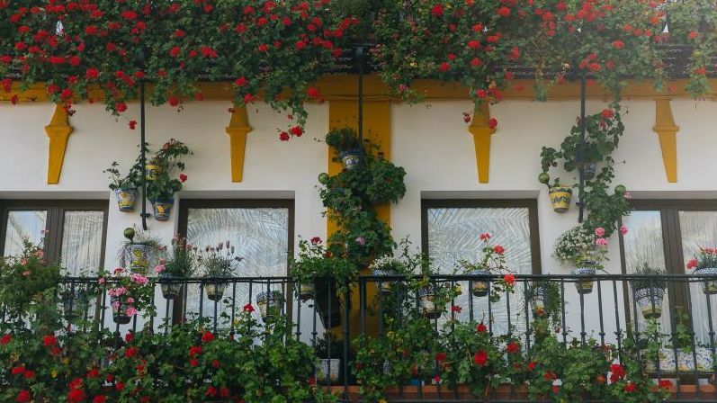 Sus balcones repletos de flores destilan encanto