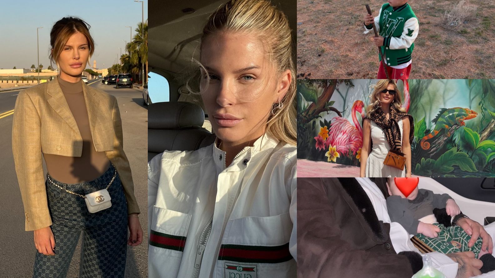 Ajla Peleteiro y sus hijos, vestidos con ropa de marca