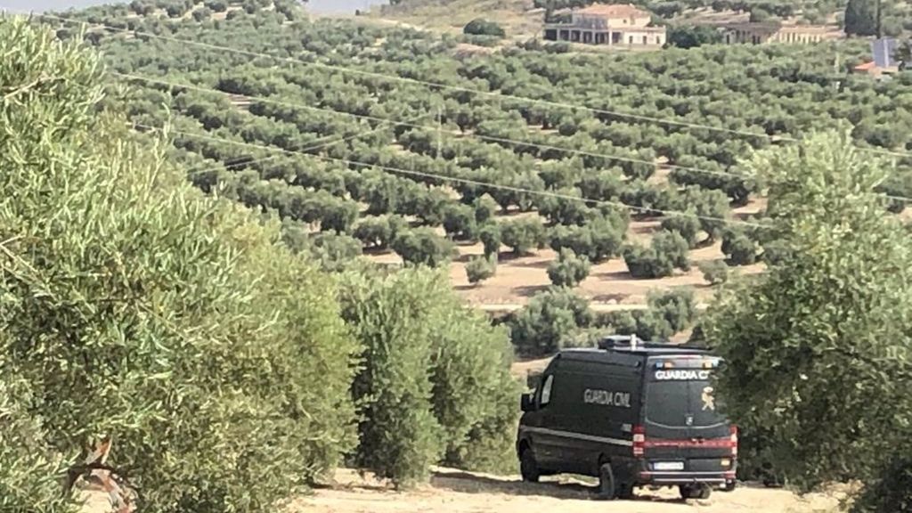 Furgón de la Guardia Civil durante una jornada de búsqueda desarrollada en una finca de olivar en 2023