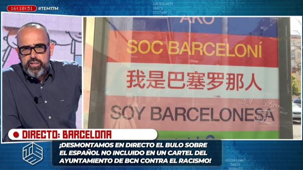 'TEM' desmonta en directo el bulo sobre el español no incluido en un cartel del Ayuntamiento de Barcelona contra el racismo