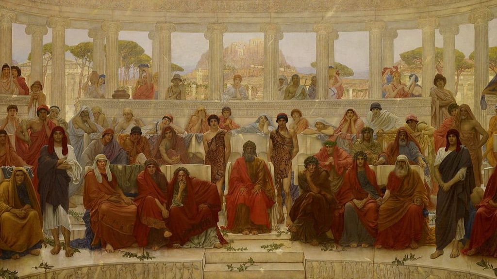 El público en Atenas durante una obra de Esquilo, en un cuadro de William Blake Richmond (1884)