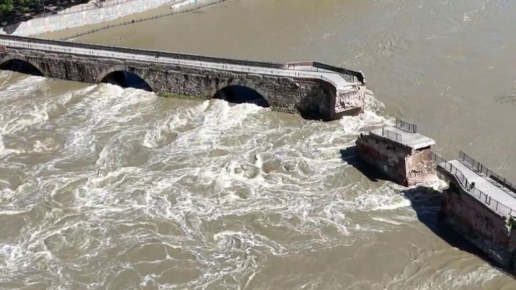 El puente 'romano' de Talavera de la Reina tras derrumbarse por la crecida del Tajo