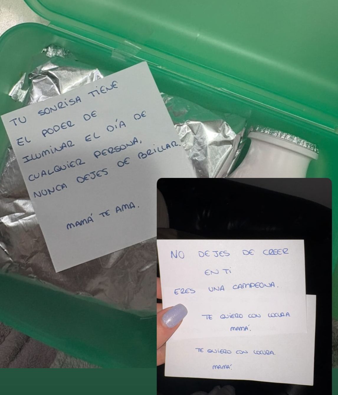 Irene Rosales enseña las notas que cada día escribe a sus hijas