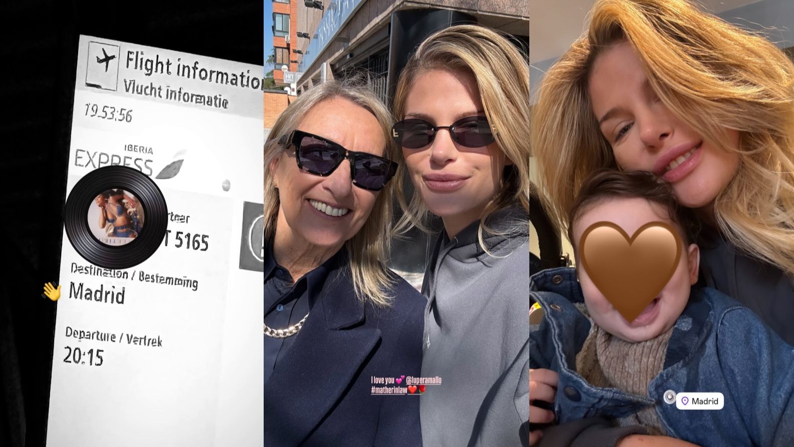 Ajla Peleteiro, en Madrid, con la madre de Jota Peleteiro y su hijo Mansour Malik