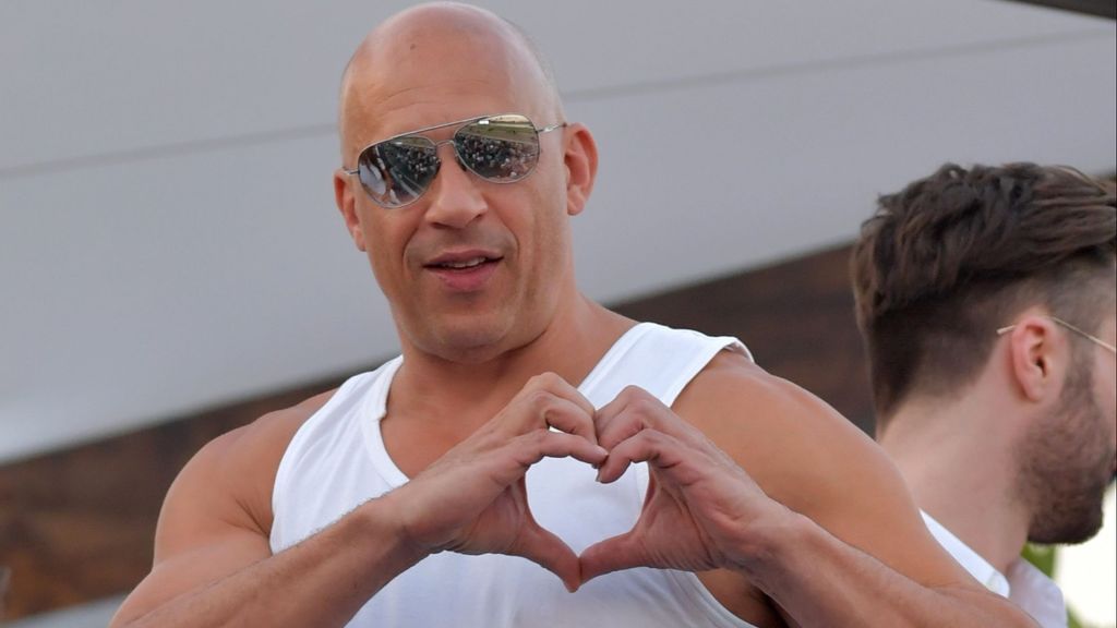 HALLANDALE, FLORIDA- JANUARY 25: Actor Vin Diesel watch as Mucho Gusto with Irad Ortiz up wins the Pegasus World Cup at Gulfstream Park on January 25, 2020 in Hallandale, Florida..People:  Vin Diesel