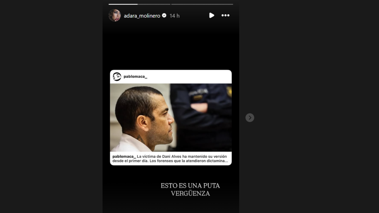 La story que ha subido Adara a sus redes sociales