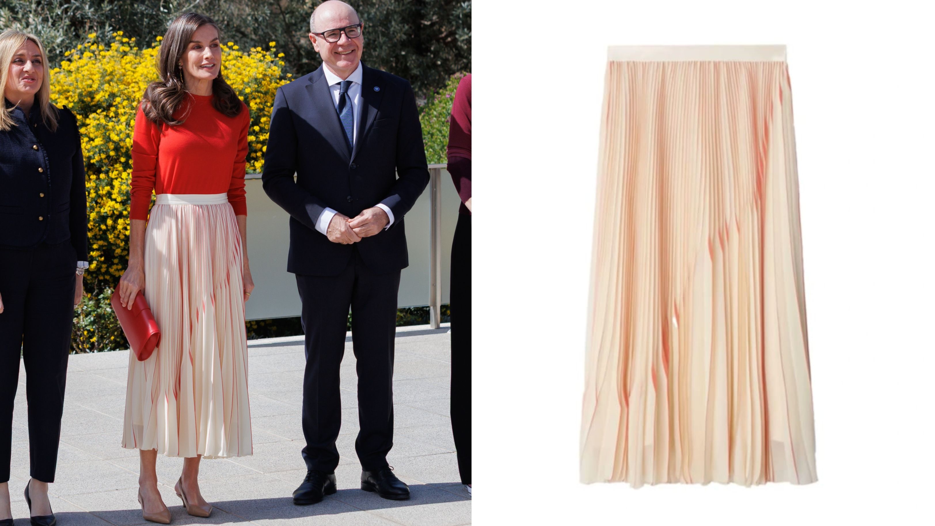 La reina Letizia confalda de Adolfo Domínguez, en un montaje fotográfico