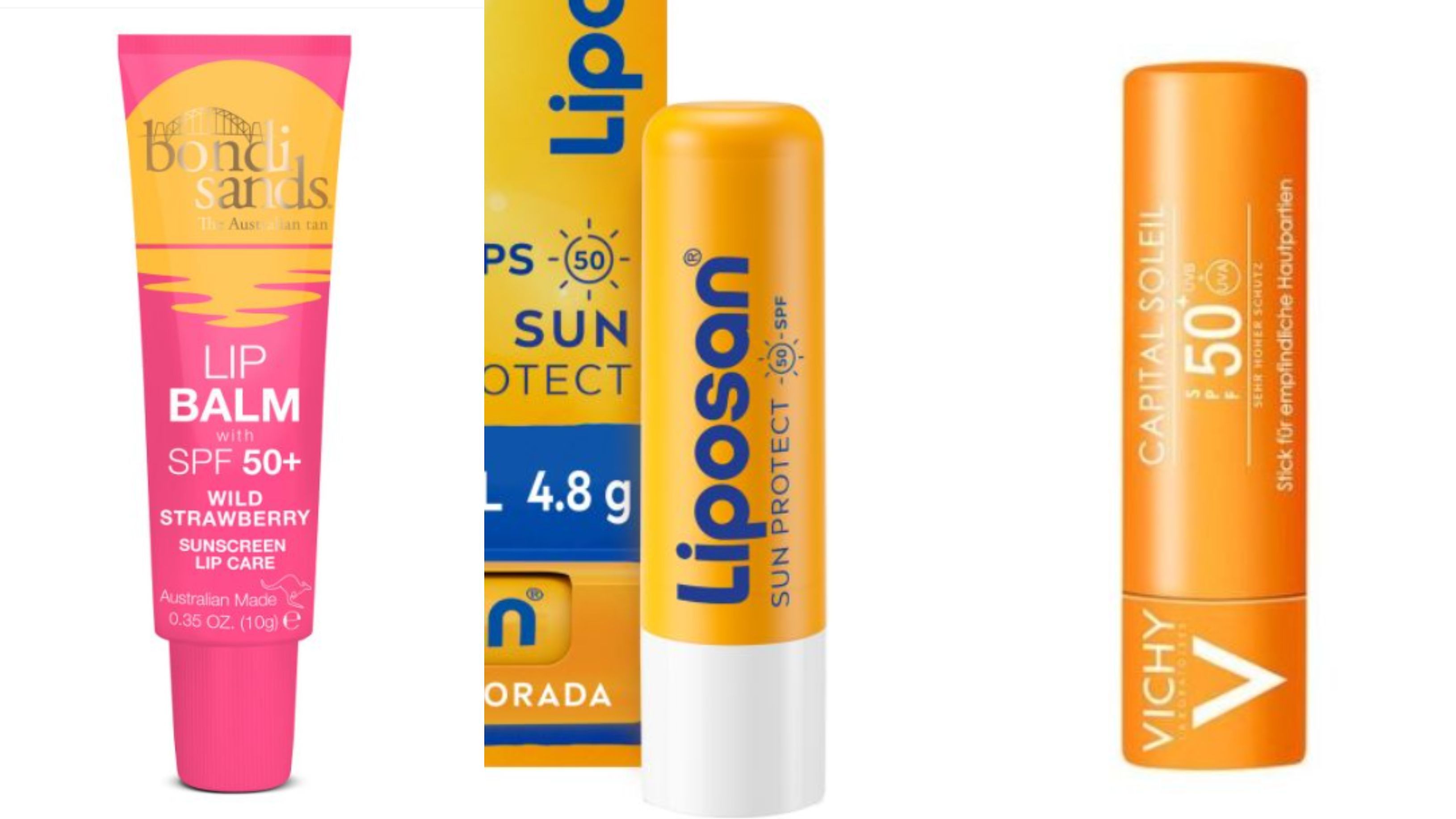 Labiales con protección solar, en un montaje fotográfico