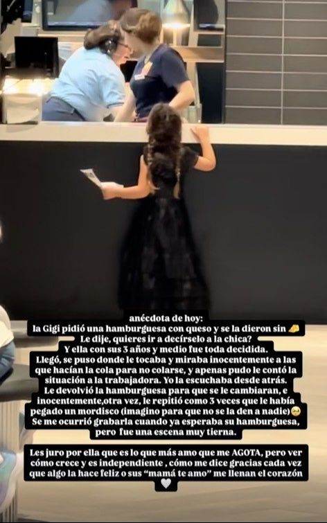 La hija de Ivana Icardi y Hugo Sierra en una hamburguesería