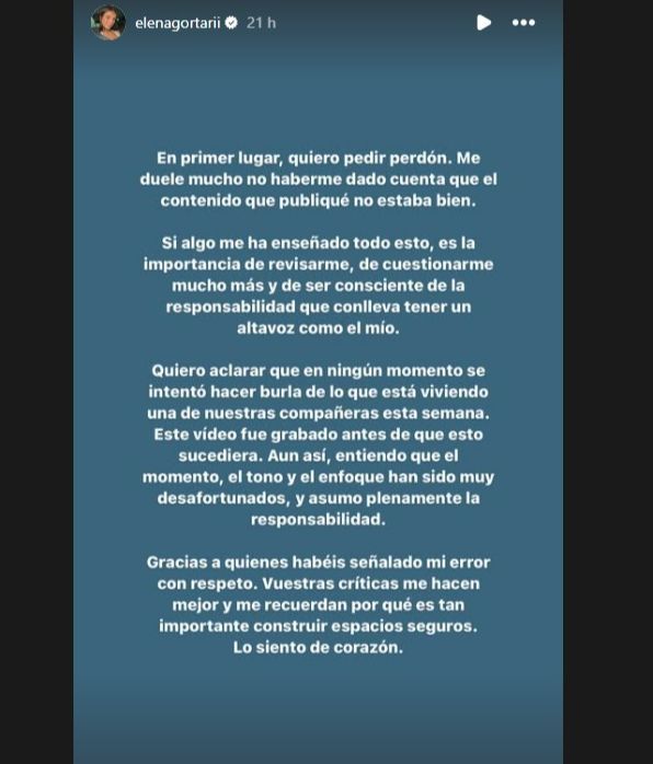 Las disculpas de la influencer Elena Gortari por simular acoso