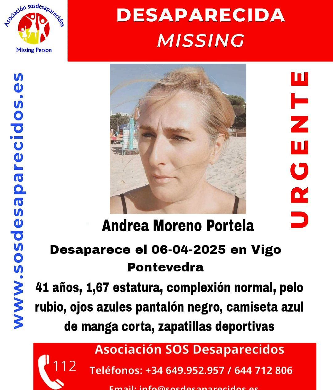 Cartel de Andrea Moreno Portela difundido por SOS Desaparecidos