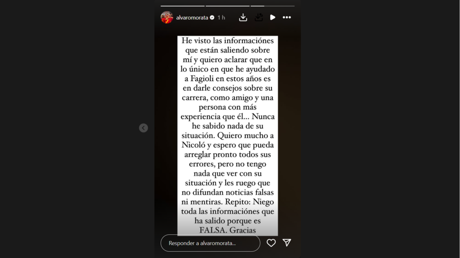 La publicación de Morata en Instagram