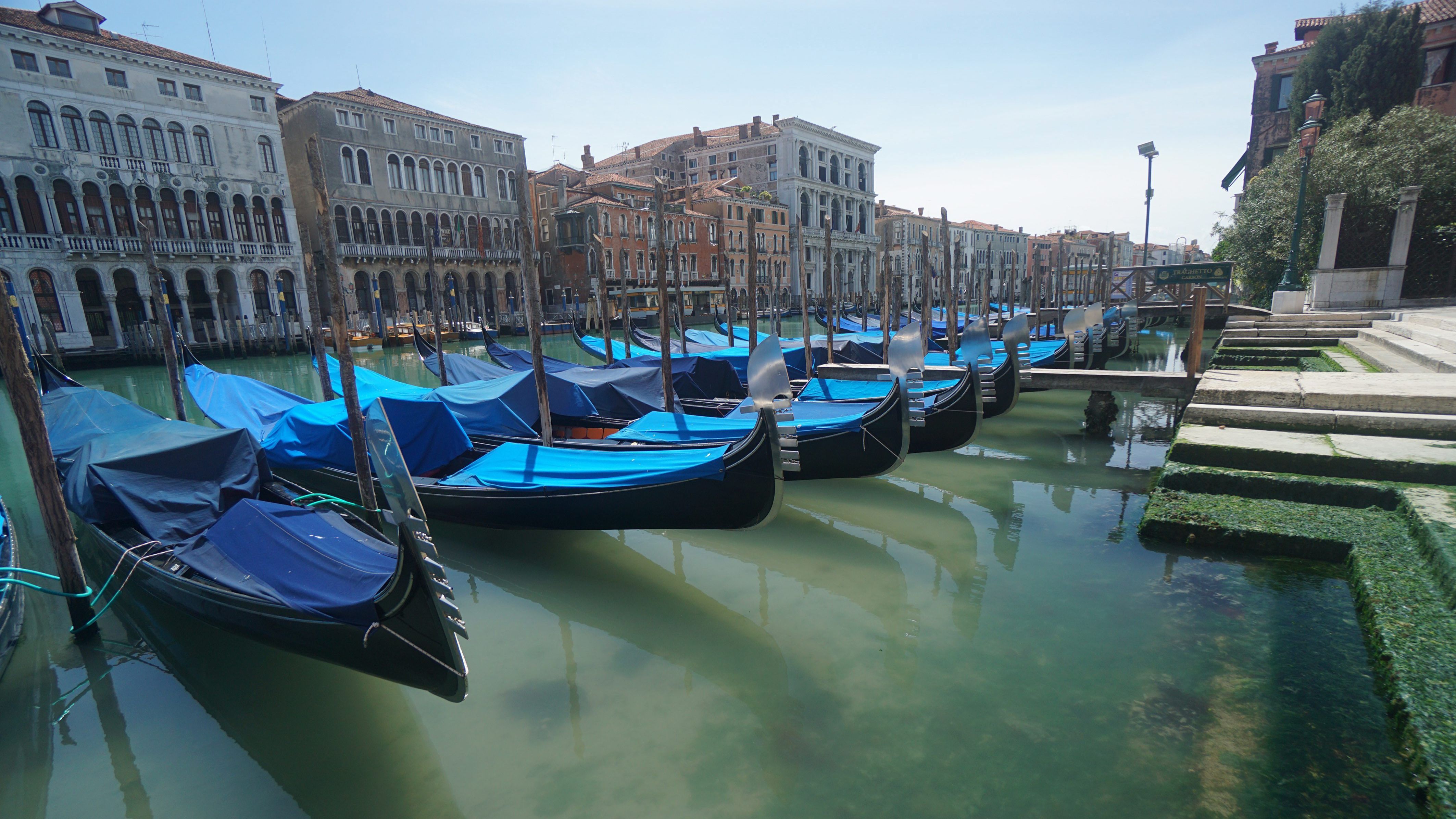 Góndolas en el Gran Canal de Venecia, Italia