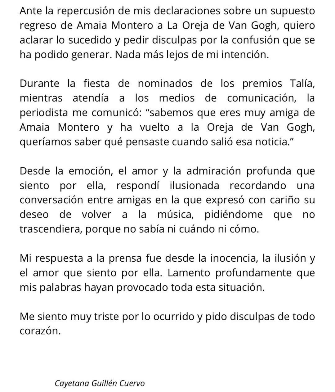 El comunicado de Cayetana Guillén Cuervo