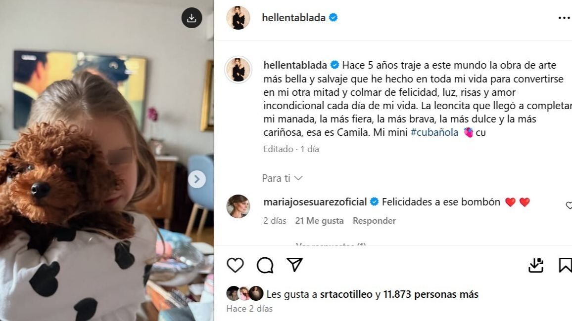 La felicitación de Helena Tablada a su hija Camila en Instagram