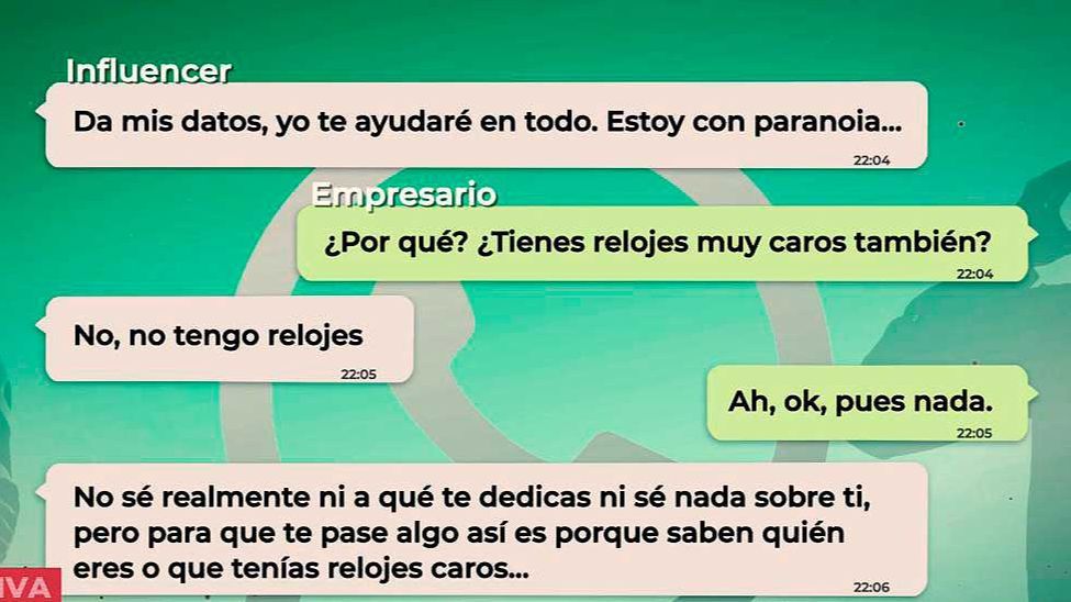 Los mensajes entre la influencer detenida y el empresario víctima de un robo de medio millón de euros