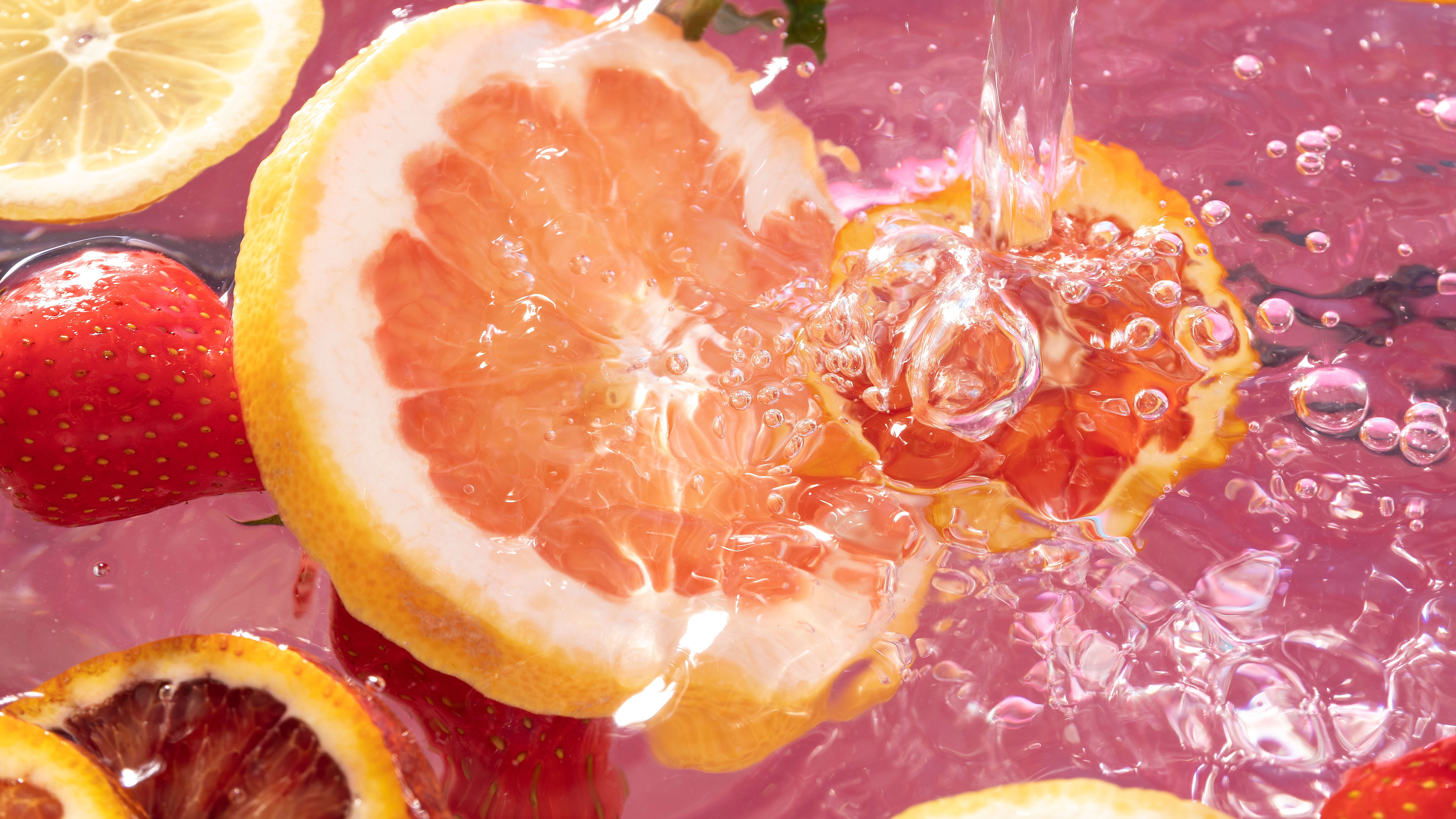 high angle citrus strawberries arrangement high angle citrus strawberries arrangement